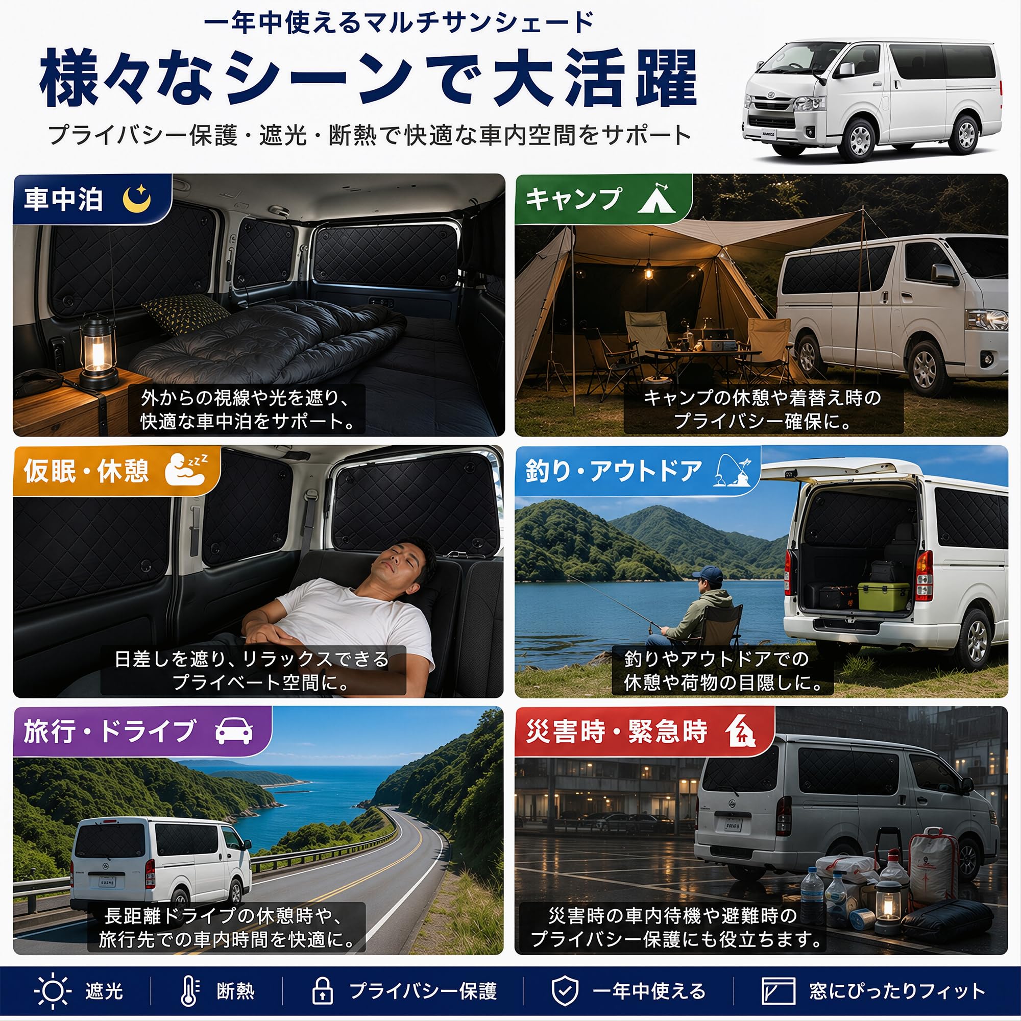 Amazon.co.jp: [WADAKIYAMA] ハイエース200系 ワイド 1-8型 車用